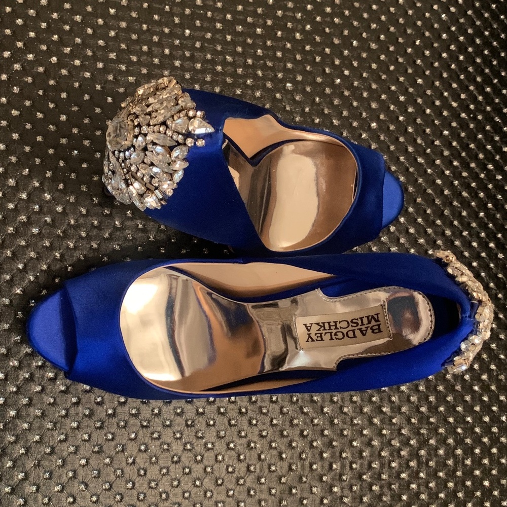 NWOB BADGLEY MISCHKA Kiara Embellished Peep-Toe Evening Pumps - Size 7.5 - Picture 14 of 16
